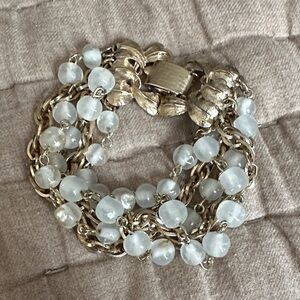 5 strand Lisner Bracelet opaque beads gold tone chain link
